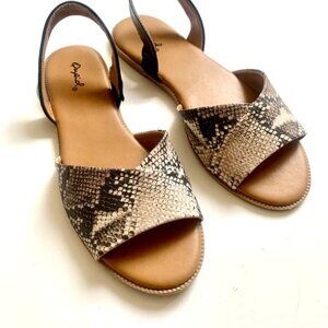 NEW FLAT SANDALS SNAKE PRINT WOMEN SLIP ON FAUX LEATHER